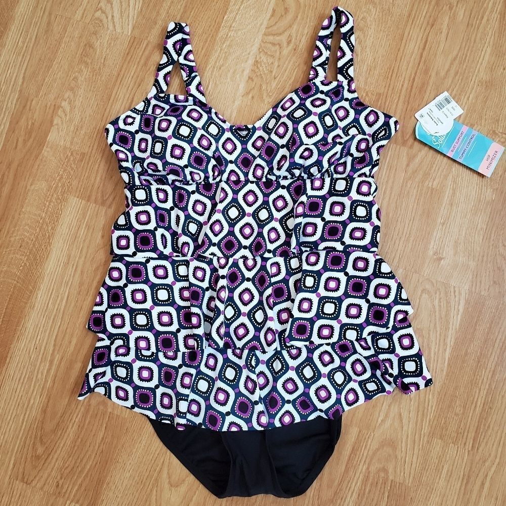 Swim Solutions Jewels Tiered Tummy Control 1-Piece - Picture 4 of 16
